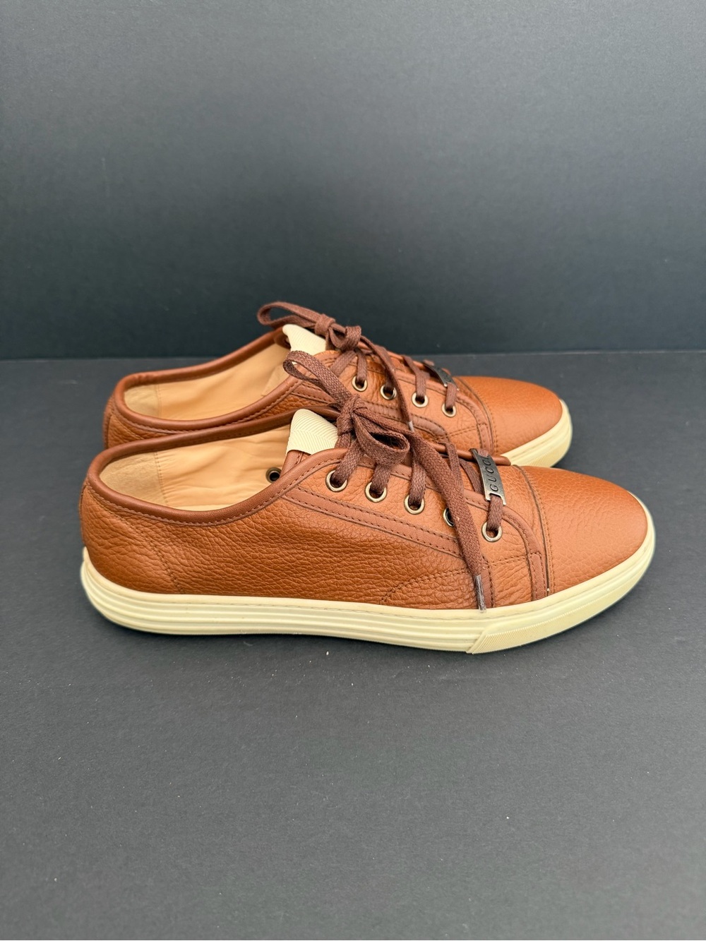 Gucci Brown Leather Miro Soft Low Top Sneakers Size 39